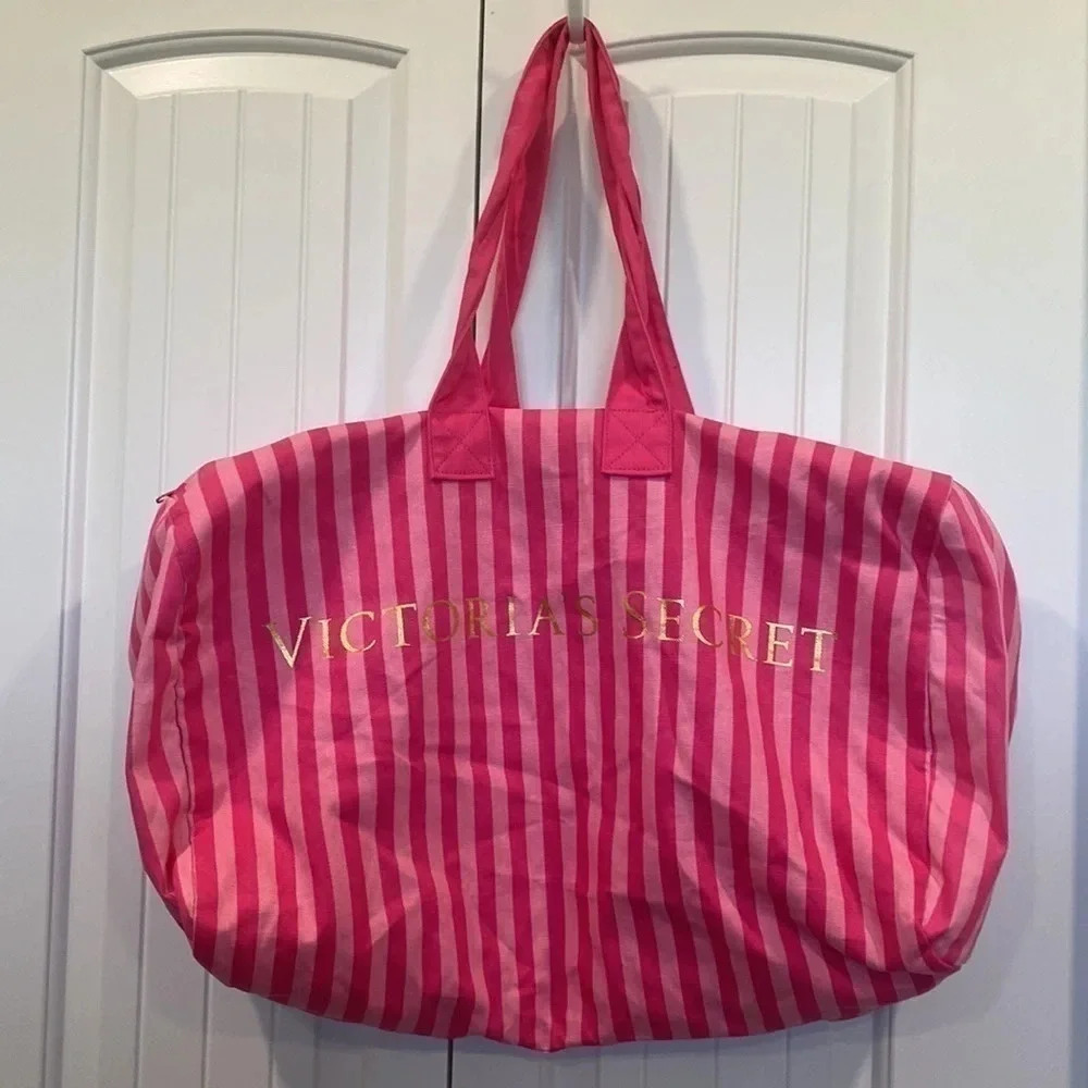 Victoria’s Secret Icon Pink Stripe Weekender Large Duffle Bag - Picture 9 of 12